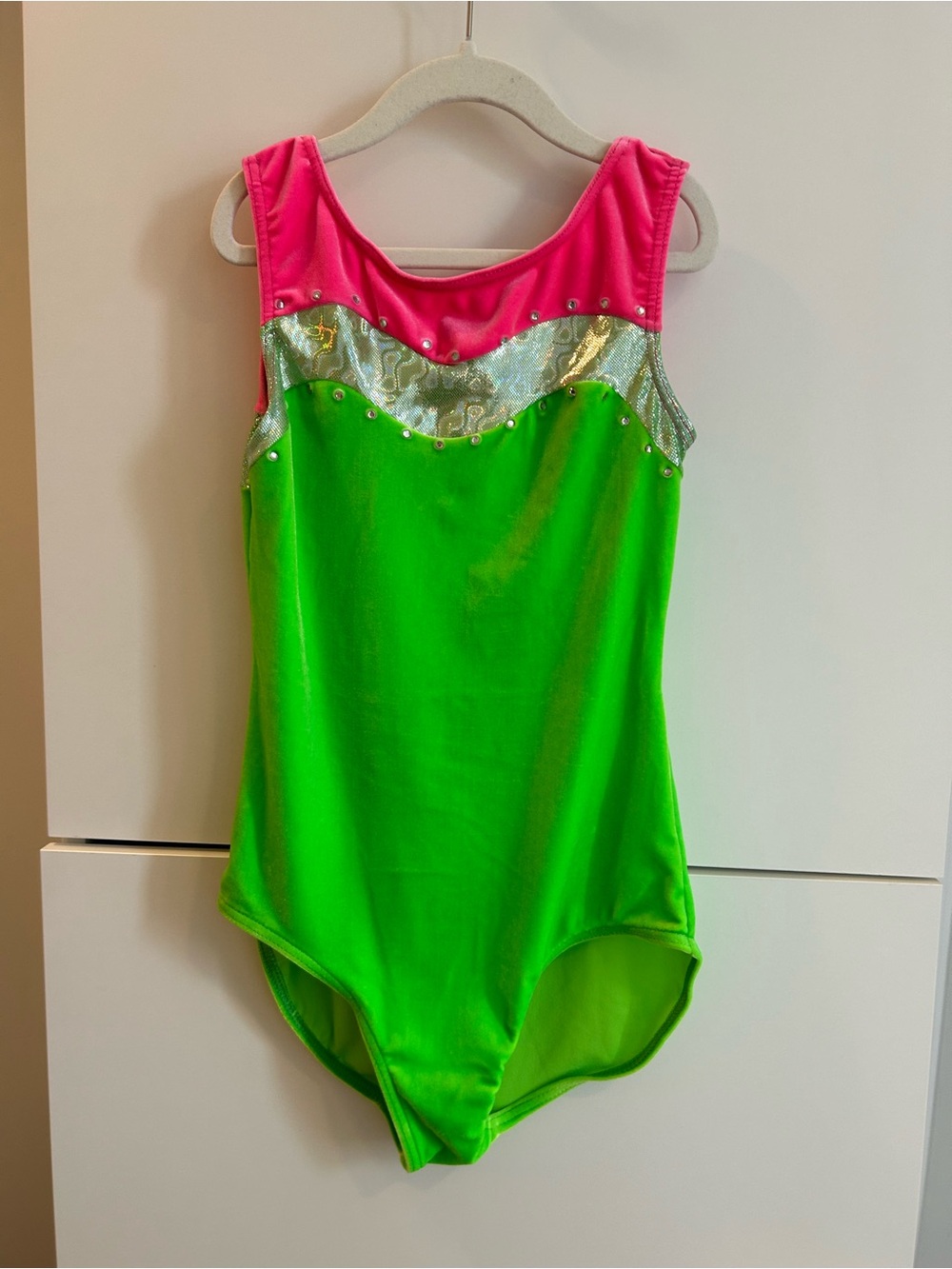 Balera Bright Green and Pink Sparkle Gymnastics or Dance Leotard - LC